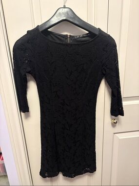 Zara Black Lace Mini Dress with 3/4 Sleeves